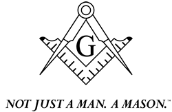 Square and compass with the letter G inside and the words Not Just a man a mason on